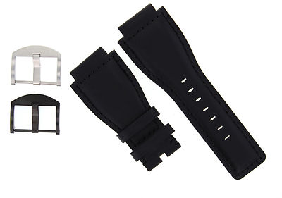 24MM GENUINE WATCH STRAP SMOOTH BAND FOR BELL ROSS BR-01-BR-03 WATCH BLACK, Silver