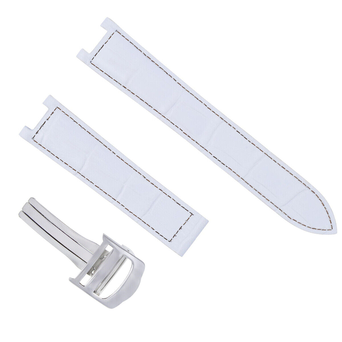 18MM LEATHER STRAP BAND FOR 35MM CARTIER PASHA 2324 1033 2308 WATCH CLASP WHITE