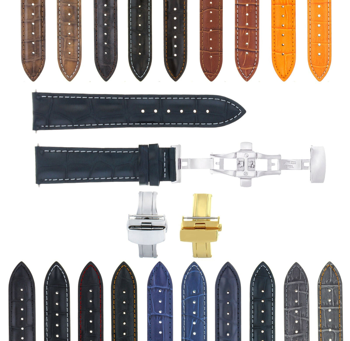 17-24MM GENUINE LEATHER WATCH BAND STRAP FOR ROLEX WATCH DEPLOYMENT CLASP
