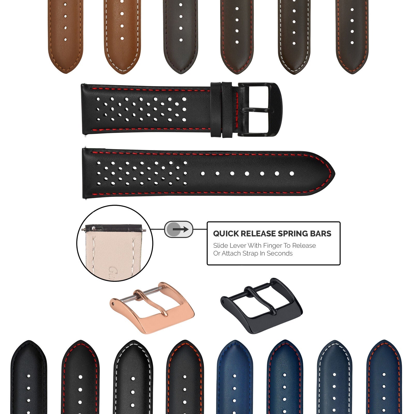 18-19-20-21-22-23-24MM PERFORATED LEATHER WATCH BAND STRAP FOR ORIS QUICK RELEAS - Black