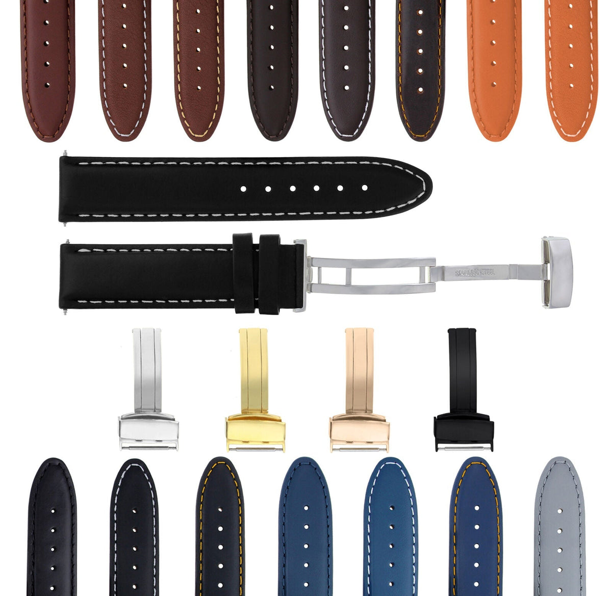 18MM 19MM 20MM 22MM 24MM LEATHER WATCH BAND STRAP WITH CLASP FOR BREITLING
