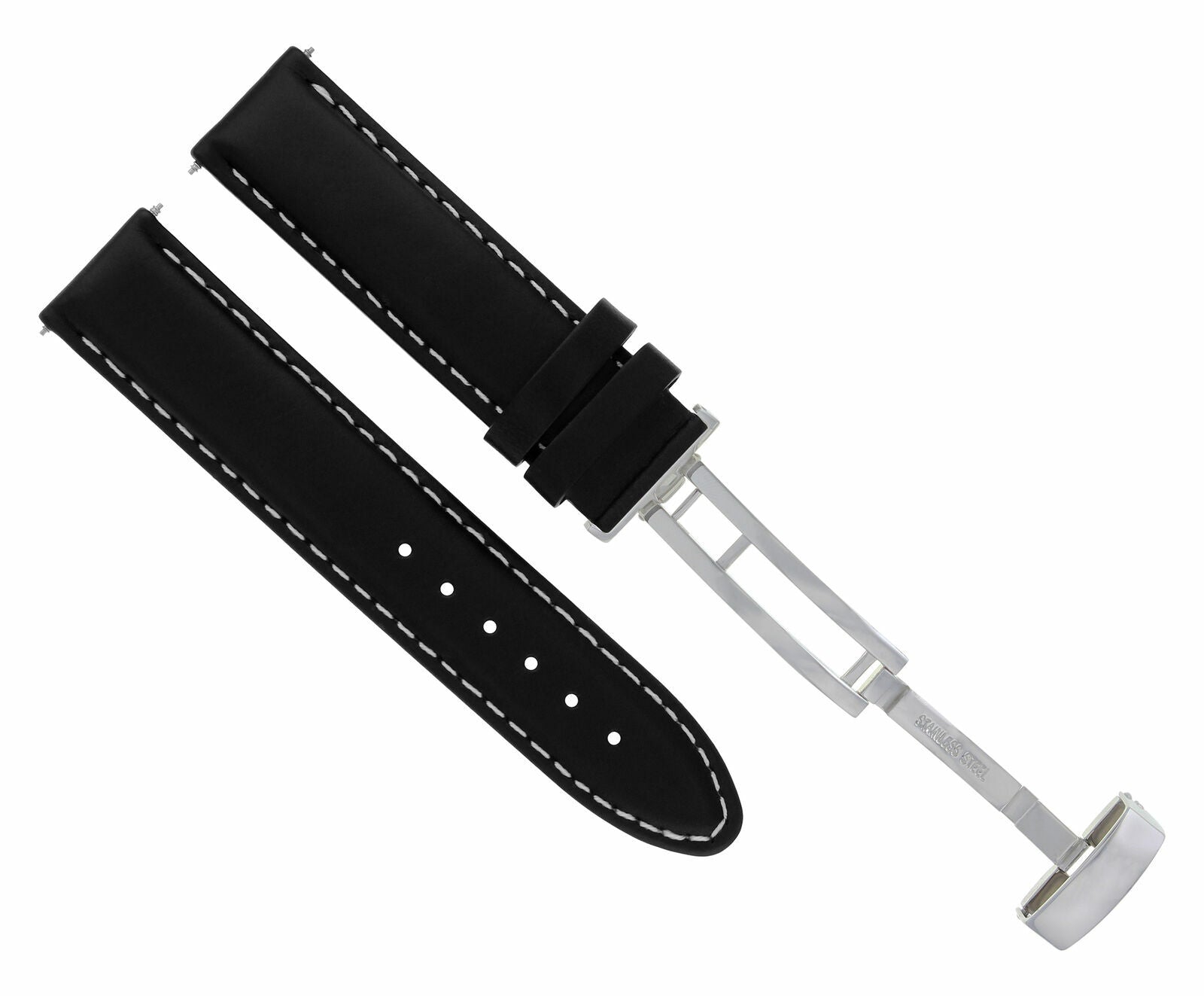 22MM GENUINE LEATHER BAND STRAP SMOOTH CLASP FOR TAG HEUER CARRERA F1 BLACK WS