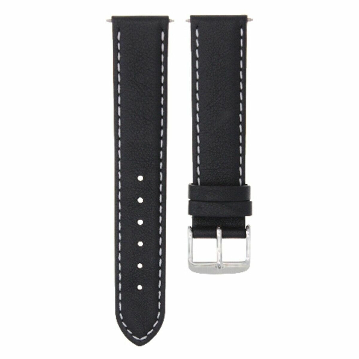 24MM LEATHER WATCH STRAP SMOOTH BAND FOR ZENO MAGELLANO BLACK WHITE STITCHING