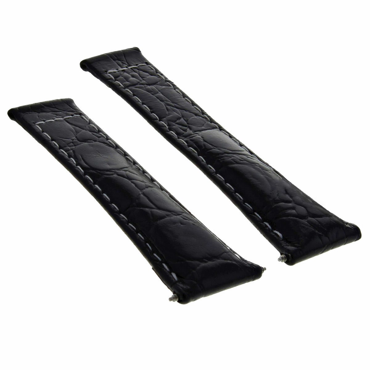 LEATHER WATCH BAND STRAP FOR ROLEX DAYTONA 116520 SHORT BLACK,TAN,GREEN GOLD, Black with White Stitching, view 2