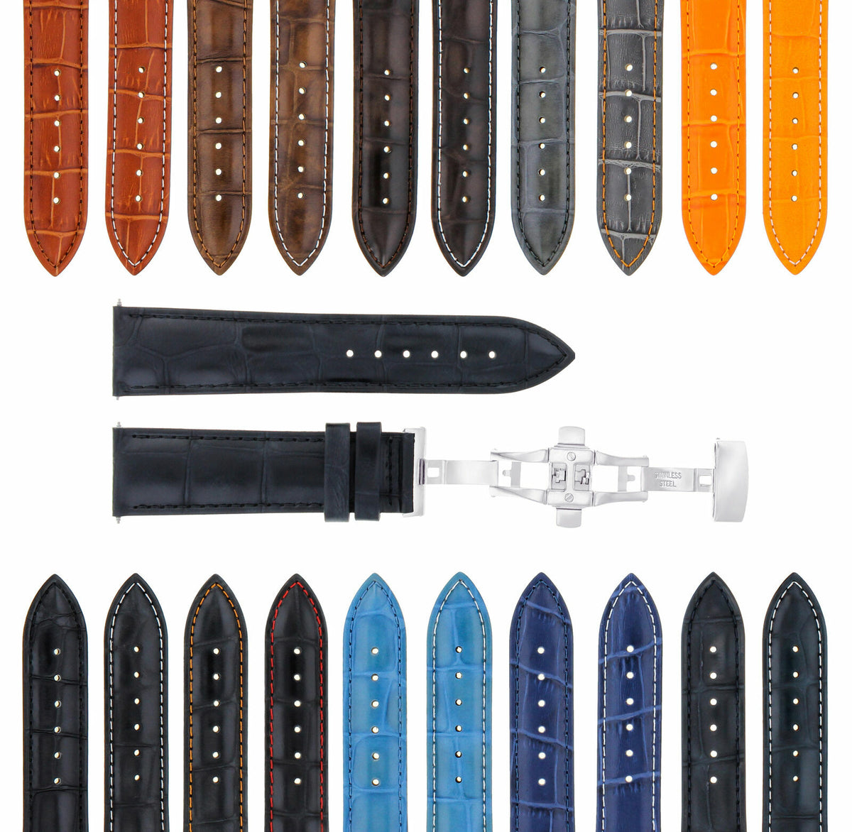 17,18,19,20,20,21,22,23,24MM LEATHER BAND STRAP CLASP FOR LONGINES WATCH, Black
