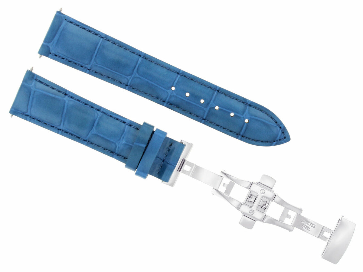 17,18,19,20,20,21,22,23,24MM LEATHER BAND STRAP CLASP FOR LONGINES WATCH, Light Blue, front view