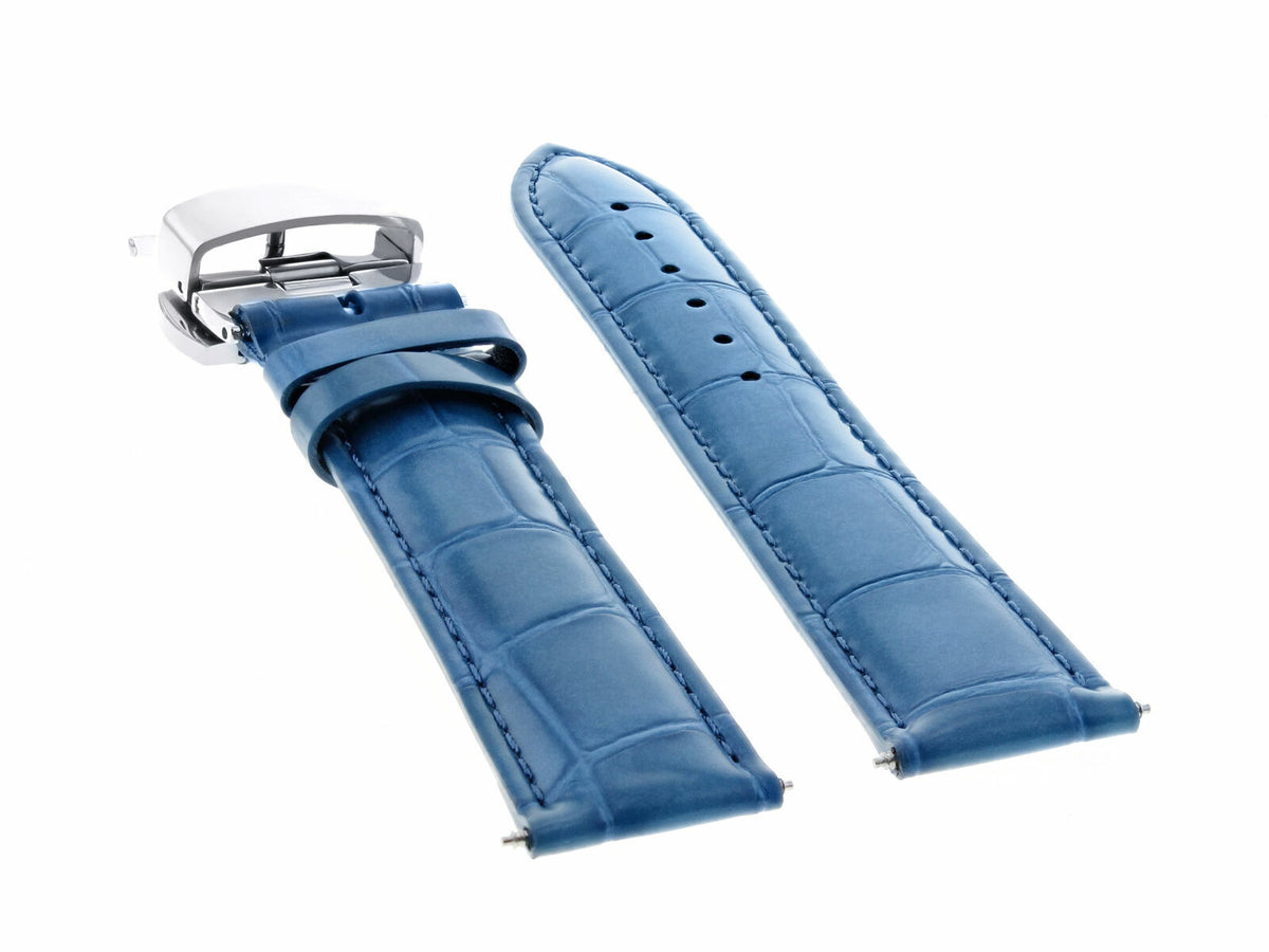 17,18,19,20,20,21,22,23,24MM LEATHER BAND STRAP CLASP FOR LONGINES WATCH, Light Blue, underside view