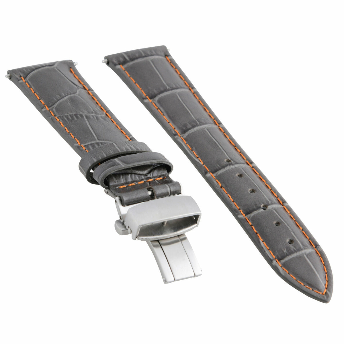17,18,19,20,20,21,22,23,24MM LEATHER BAND STRAP CLASP FOR LONGINES WATCH, Grey with Orange Stitching, view 4