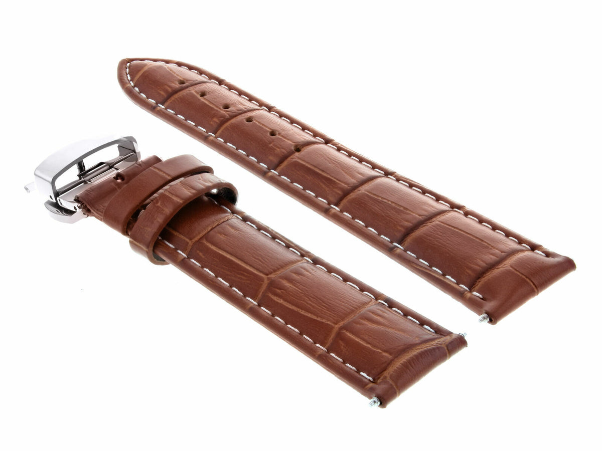 18-19-20,20-21-22-23-24MM LEATHER BAND STRAP DEPLOYMENT CLASP FOR BREITLING 3B, Tan with White Stitching, view 2