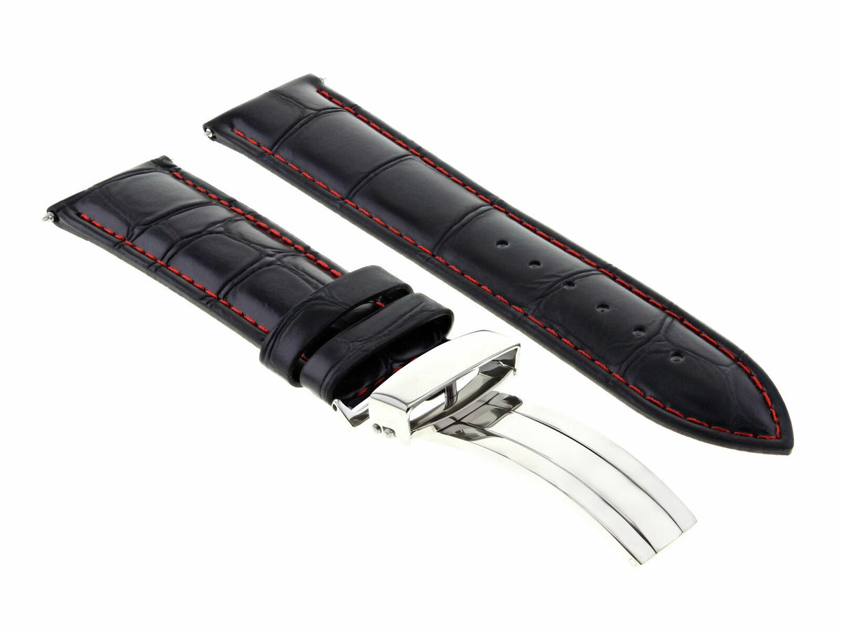 18-19-20,20-21-22-23-24MM LEATHER BAND STRAP DEPLOYMENT CLASP FOR BREITLING 3B, Black with Red Stitching, view 3