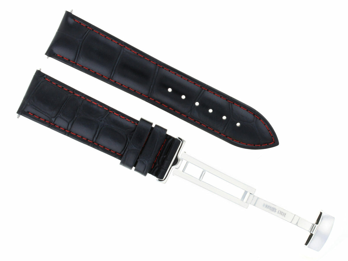 18-19-20,20-21-22-23-24MM LEATHER BAND STRAP DEPLOYMENT CLASP FOR BREITLING 3B, Black with Red Stitching