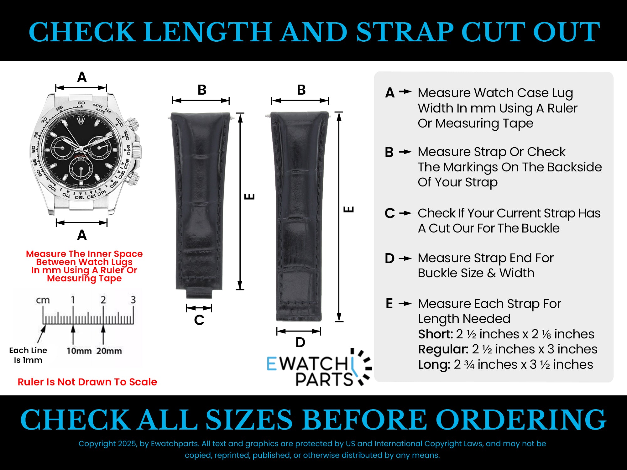 CROC LEATHER STRAP BAND FOR ROLEX DAYTONA 116518 16519 16520 16523 BLACK REGULAR