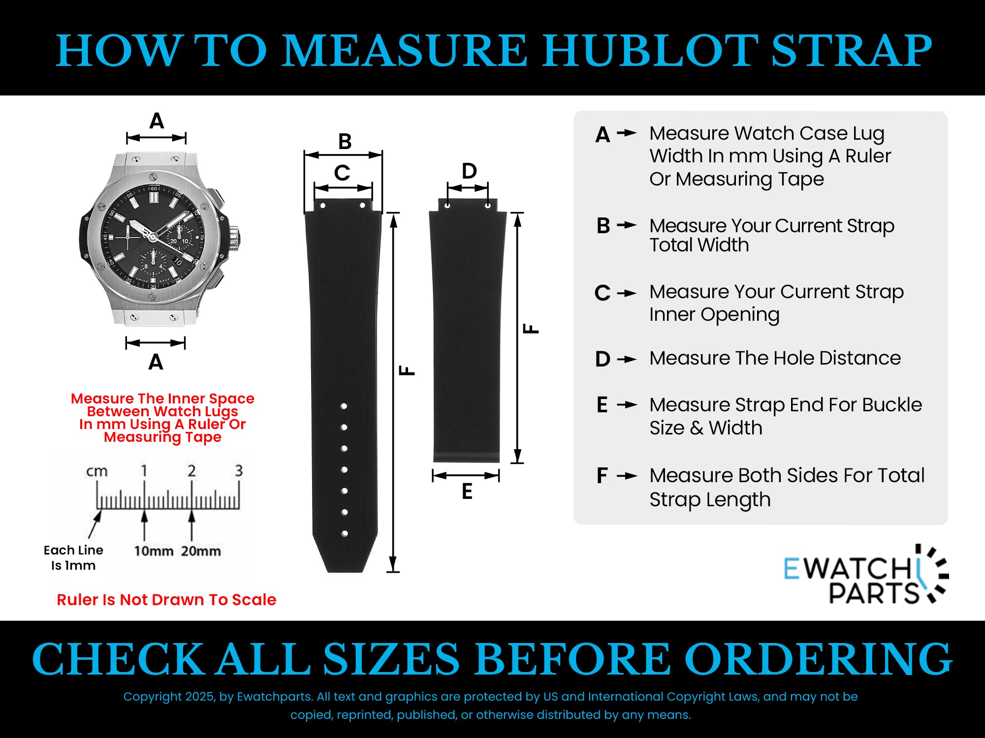 21-24-25MM RUBBER BAND STRAP FOR HUBLOT BIG BANG BUCKLE 4 BLK SCREW SCREWDRIVER