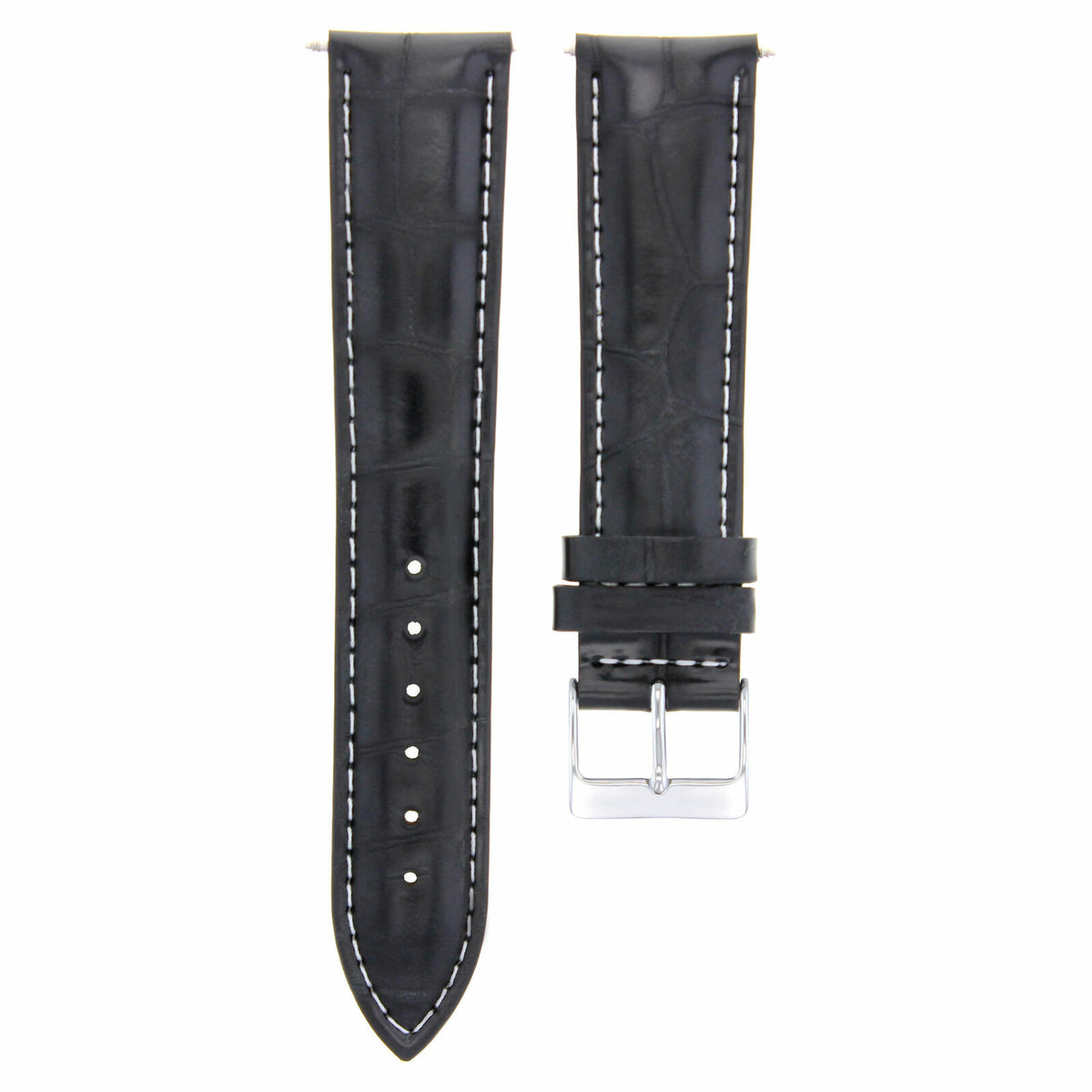 17-18-19-20-21-22-23-24MM LEATHER WATCH BAND STRAP FOR CARTIER TANK WHITE STITCH, Black with White Stitching, view 2
