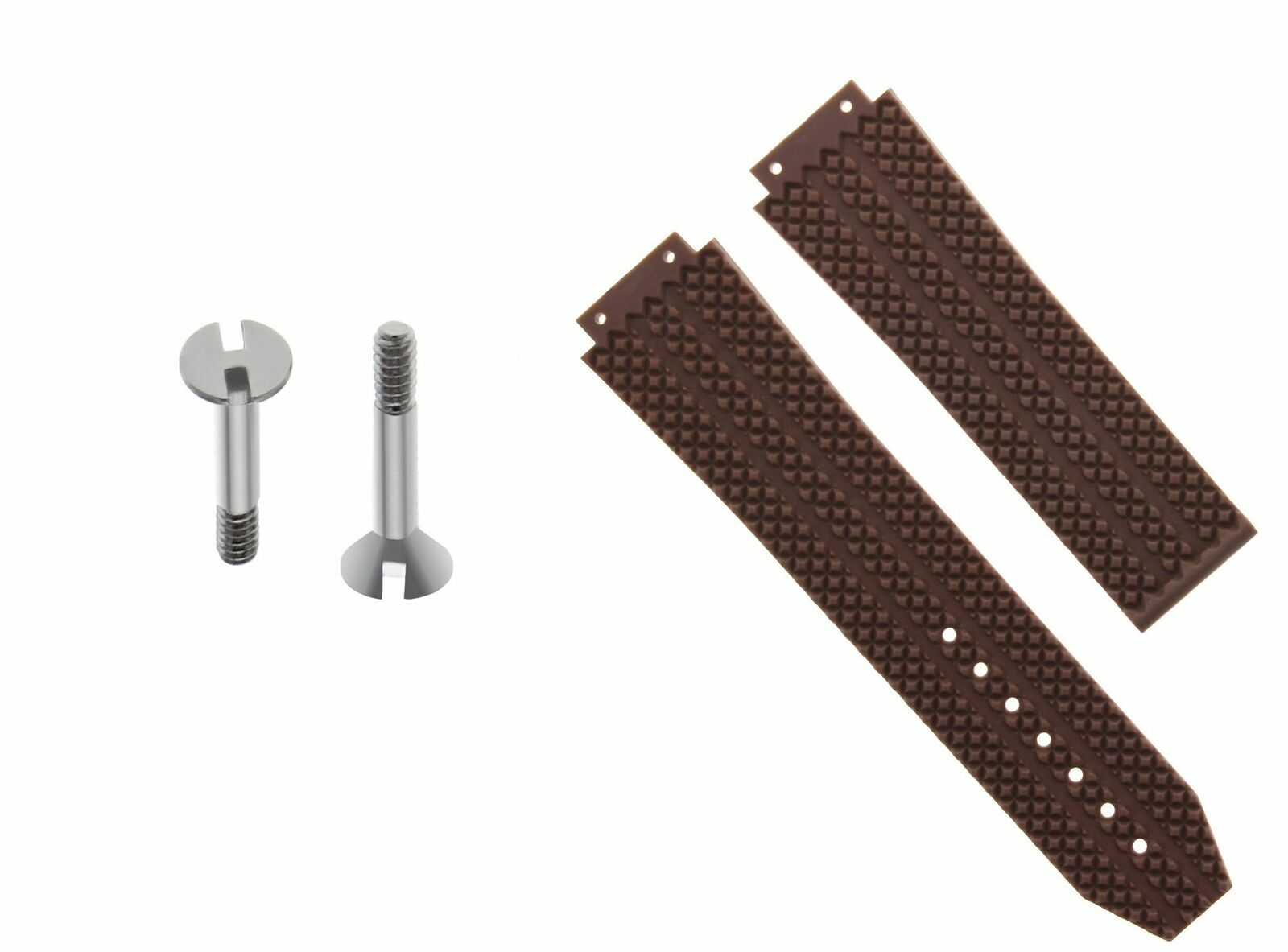 25MM RUBBER WATCH STRAP BAND FOR HUBLOT CERAMIC H BIG BANG WATCH BROWN + 2 SCREW