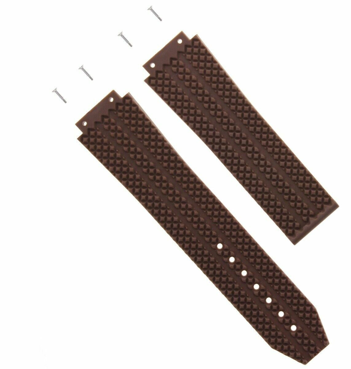 25MM RUBBER WATCH STRAP BAND FOR 44MM 45MM HUBLOT H BIG BANG BROWN + 4 SCREW
