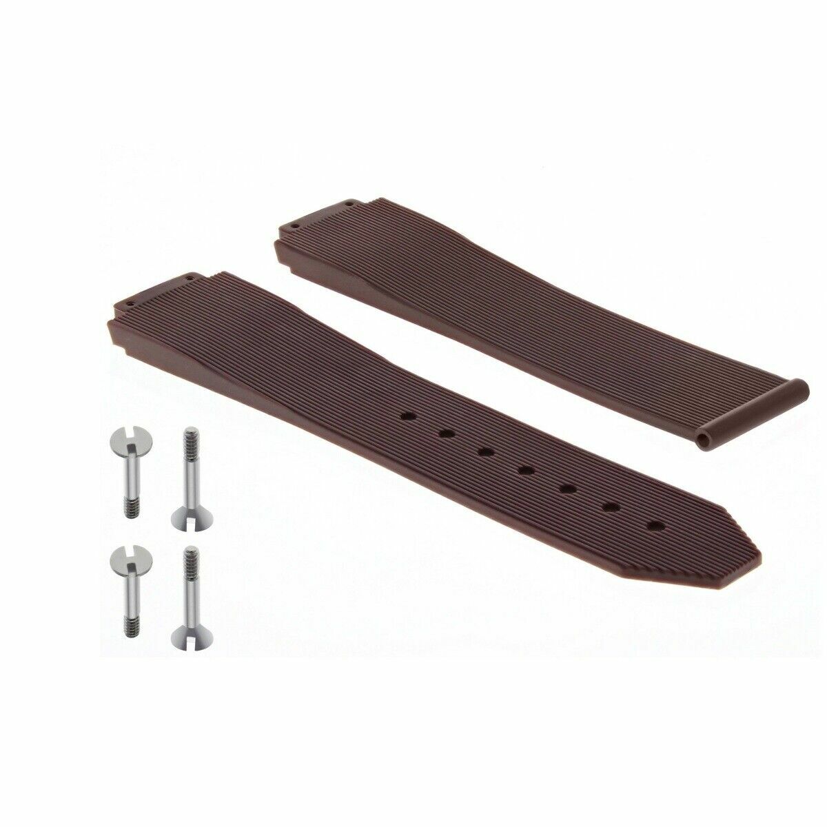 25MM RUBBER WATCH STRAP BAND FIT FOR HUBLOT H BIG BANG WATCH BROWN + 4 SCREW