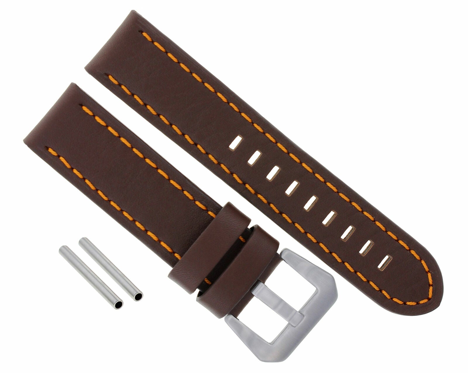 22MM PREMIUM PAM LEATHER WATCH BAND STRAP FOR PANERAI D/BROWN ORANGE STITCHING