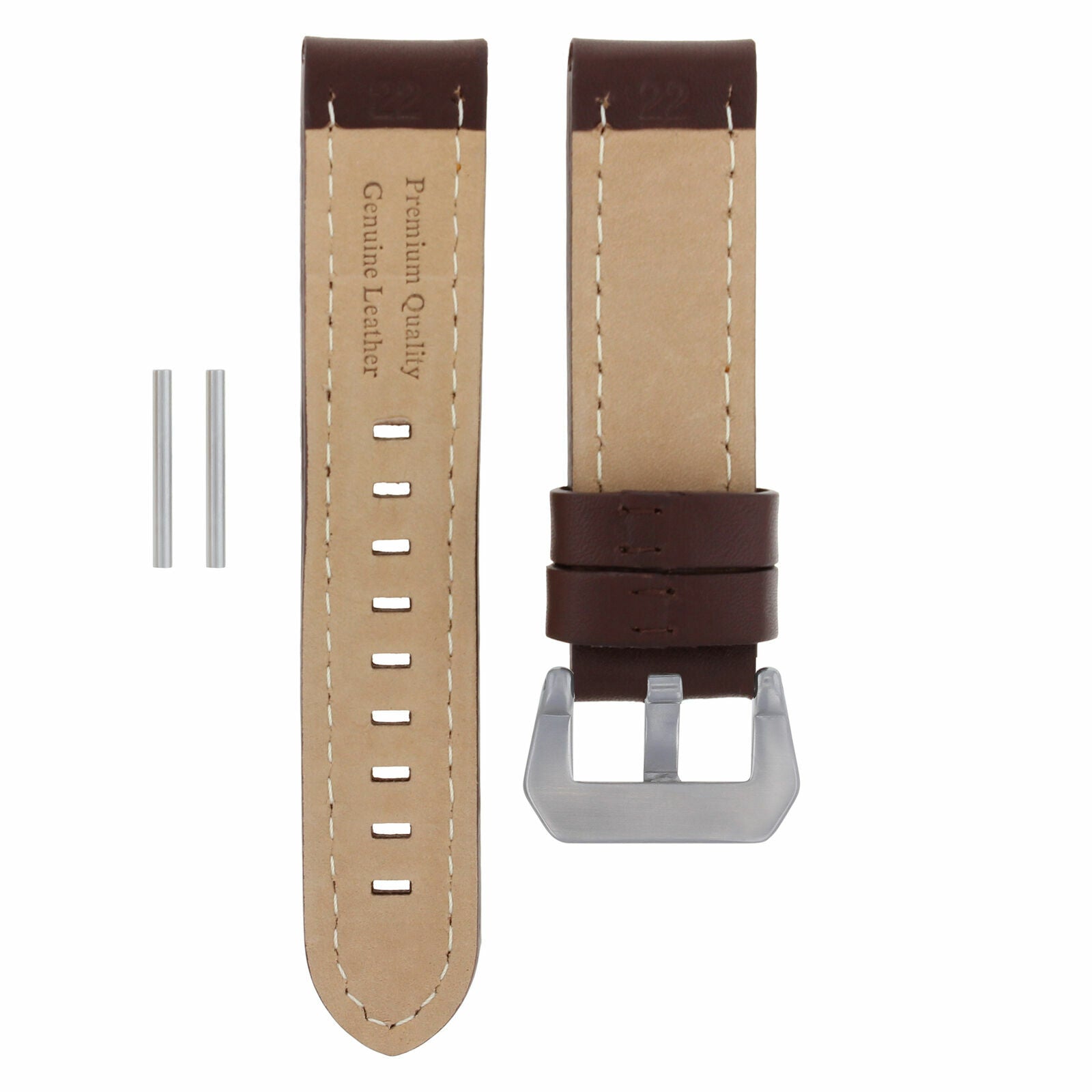 22MM PREMIUM LEATHER WATCH BAND STRAP FOR PANERAI GMT D/BROWN ORANGE STITCH LONG