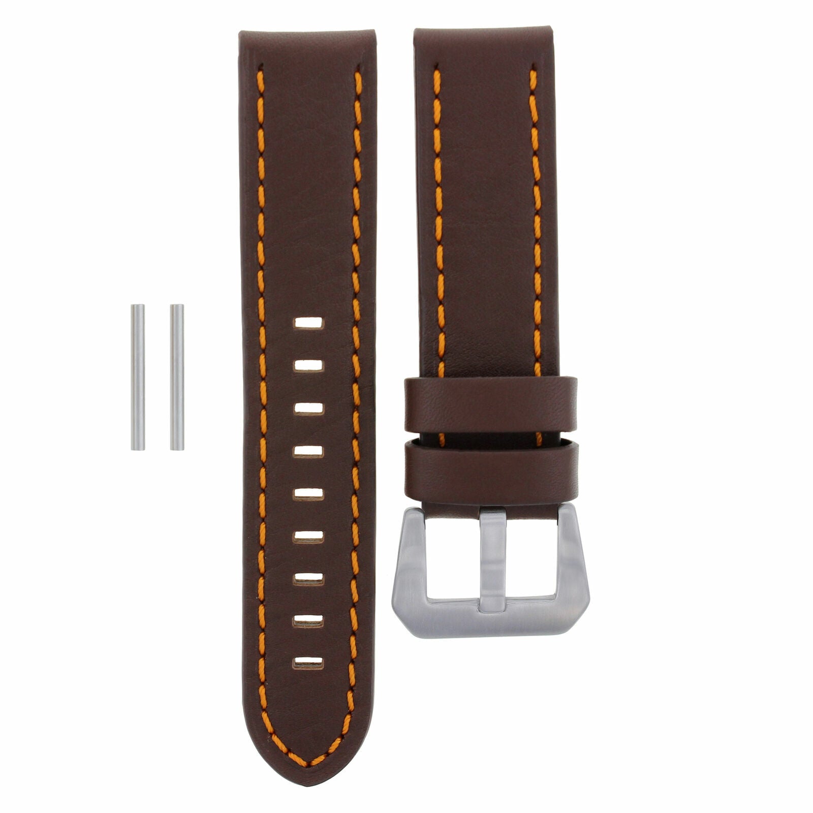 24MM LEATHER WATCH BAND LONG STRAP FOR PAM 44MM PANERAI BROWN ORANGE STITCH