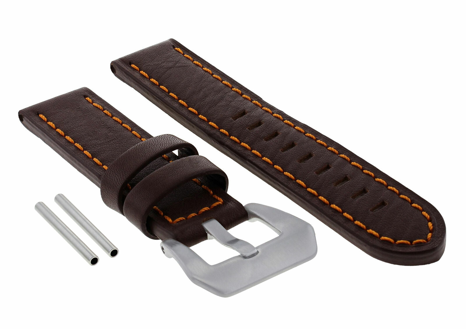 24MM LEATHER WATCH BAND LONG STRAP FOR PAM 44MM PANERAI BROWN ORANGE STITCH