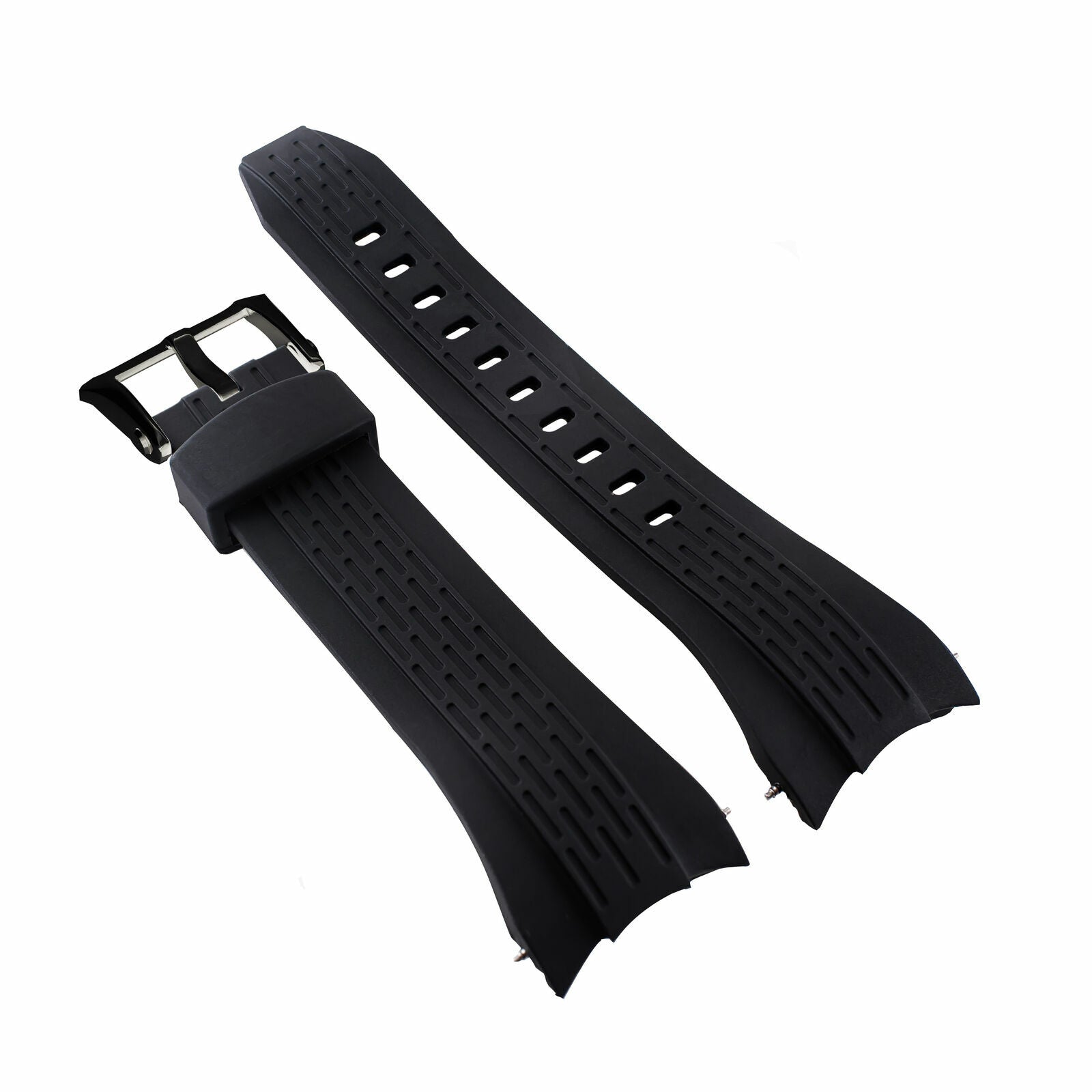 26MM RUBBER WATCH BAND STRAP FOR SEIKO VELATURA KINETIC 7T62 BLACK PVD BUCKLE