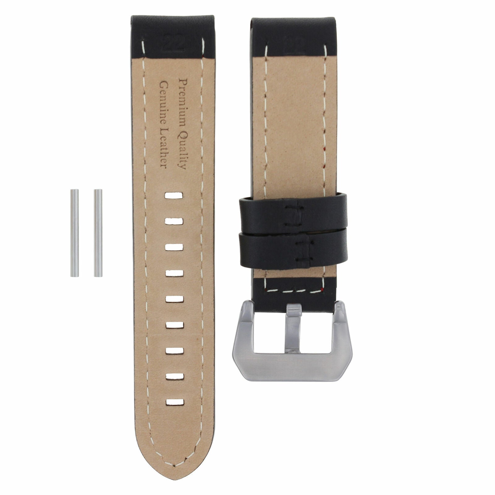 22MM LEATHER WATCH BAND STRAP SMOOTH FOR PANERAI MARINA LUMINOR BLACK WS LONG