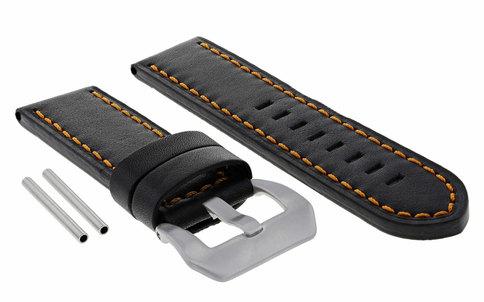 22MM LEATHER WATCH BAND STRAP FOR PANERAI GMT LUMINOR MARINA BLACK ORANGE STITCH