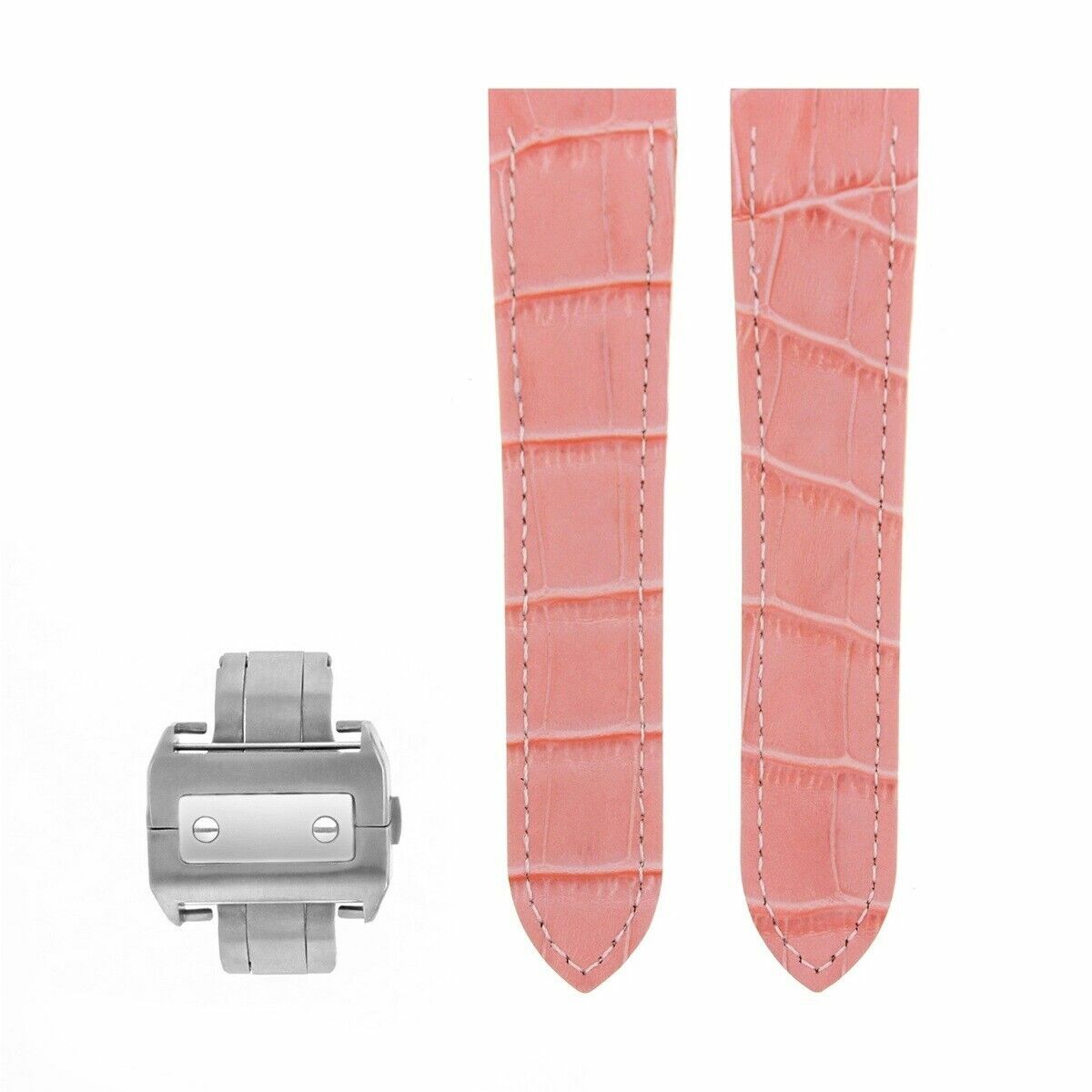 20MM LEATHER STRAP BAND FOR 32MM CARTIER SANTOS 100 W20107X7 MIDSIZE CLASP PINK