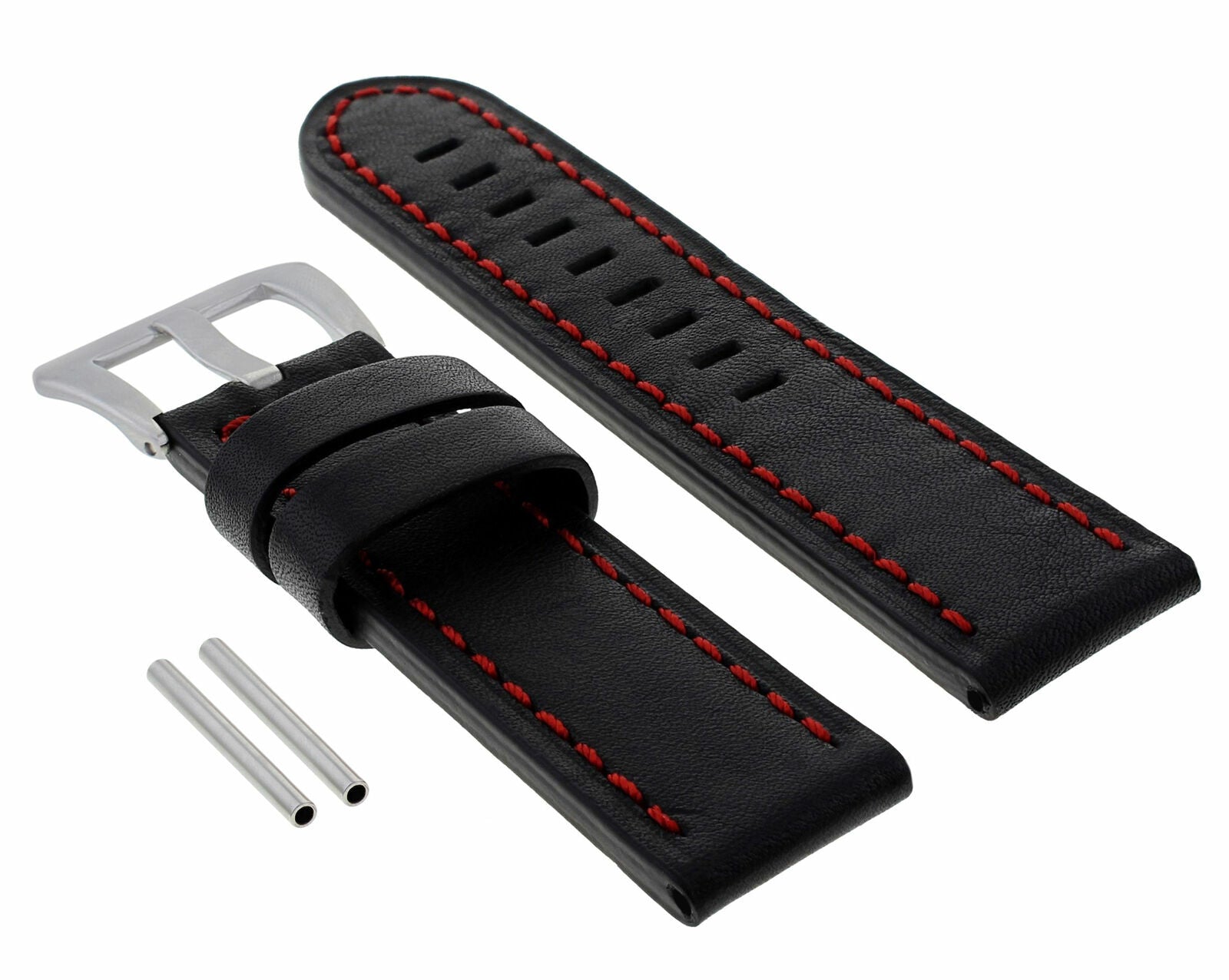 22MM PREMIUM LEATHER WATCH BAND LONG STRAP FOR PAM PANERAI MARINA GMT BLACK RED