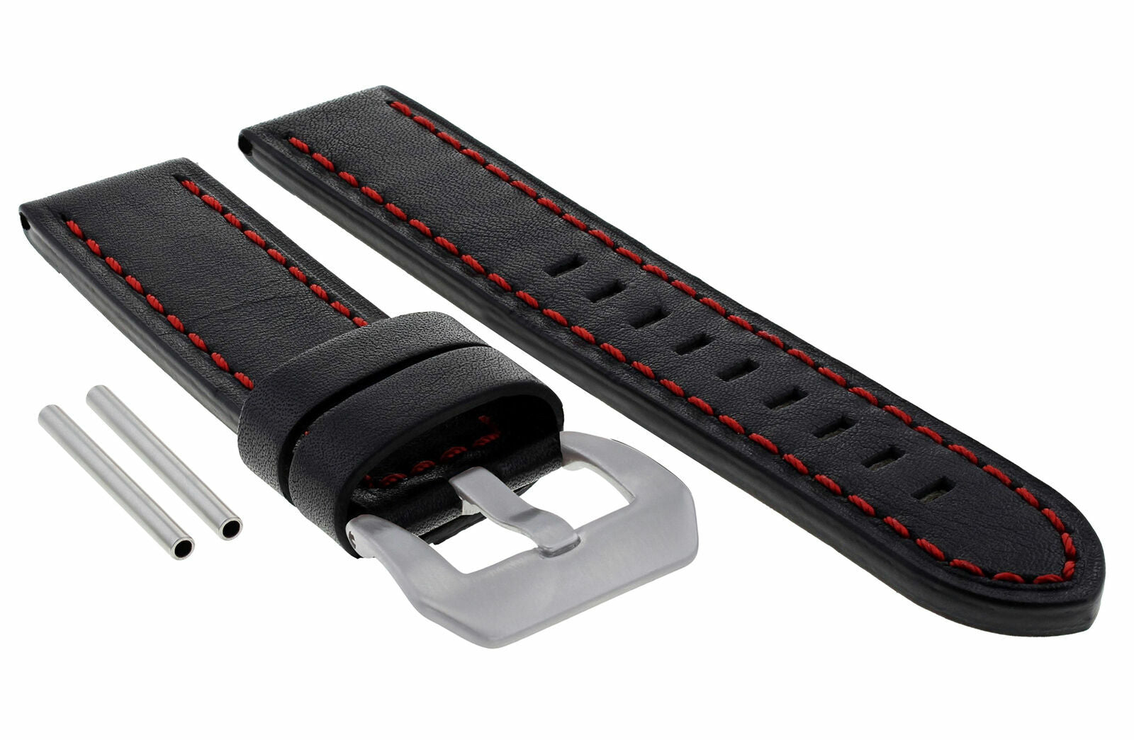 22MM PREMIUM LEATHER WATCH BAND LONG STRAP FOR PAM PANERAI MARINA GMT BLACK RED