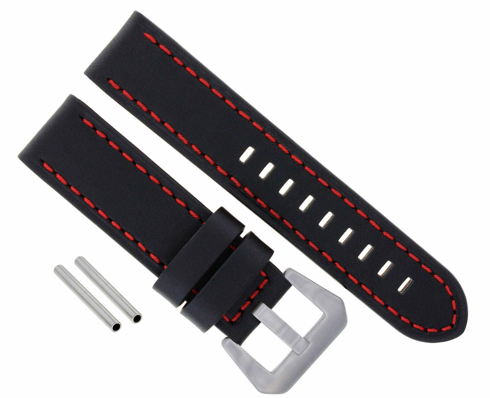 22MM PREMIUM LEATHER WATCH BAND LONG STRAP FOR PAM PANERAI MARINA GMT BLACK RED