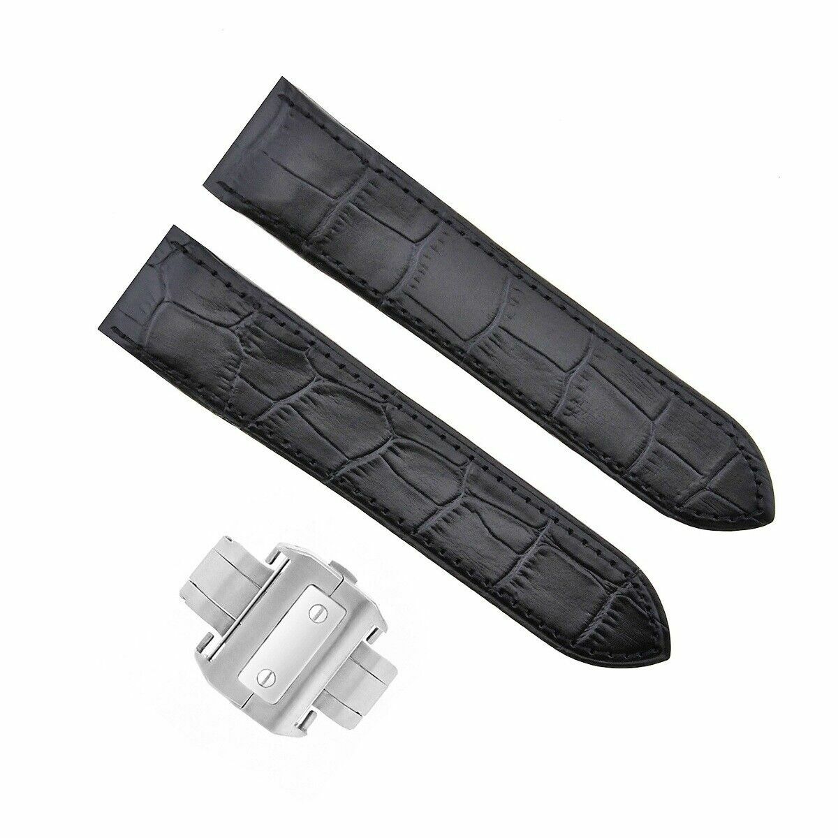 20MM LEATHER STRAP ALLIGATOR GRAIN BAND FOR CARTIER SANTOS 100 3774 CLASP BLACK