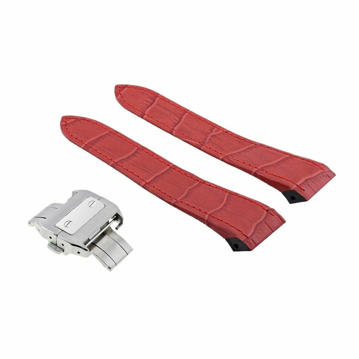 20MM LEATHER STRAP ALLIGATOR GRAIN BAND FOR 32MM CARTIER SANTOS 2878 + CLASP RED