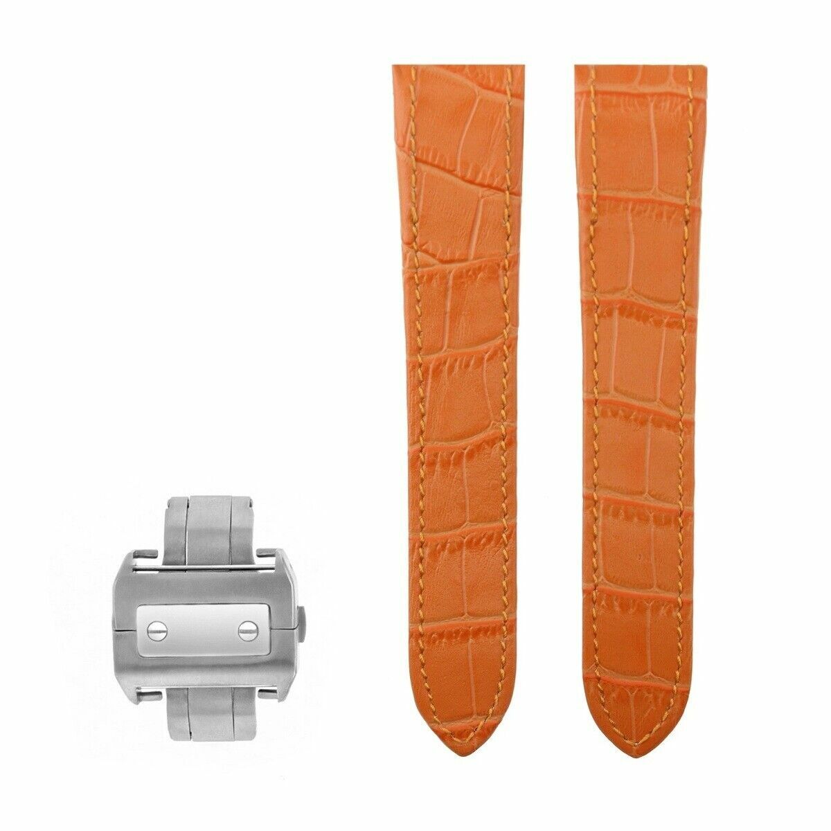 COMPLETE 20MM LEATHER STRAP ALLIGATOR BAND FOR 32MM CARTIER SANTOS 100 ORANGE