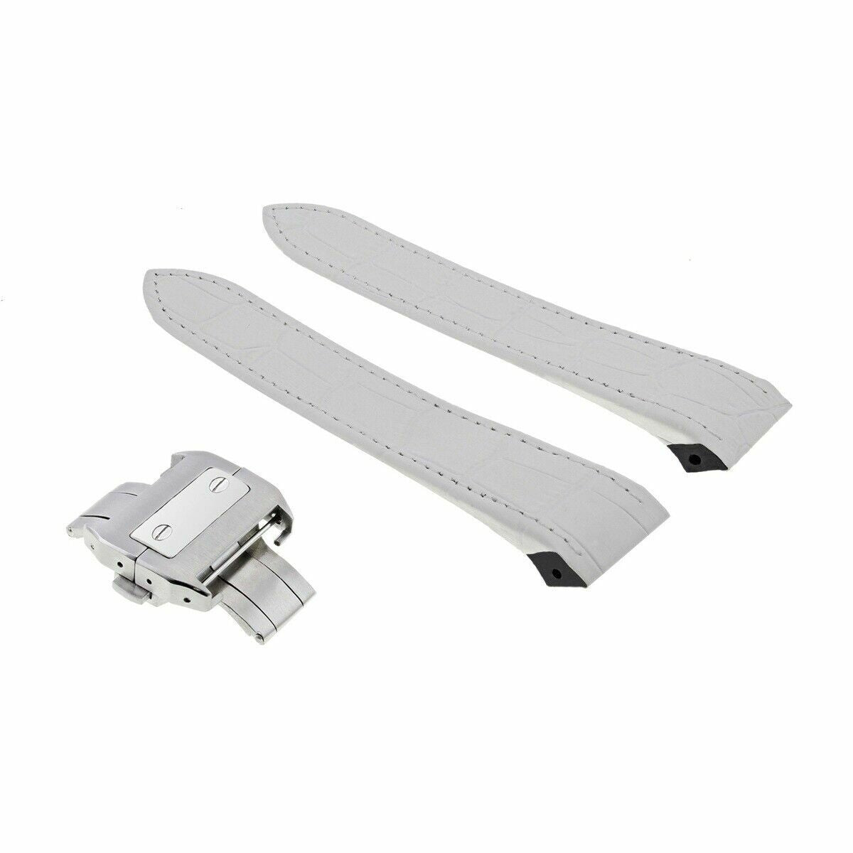 20MM LEATHER STRAP ALLIGATOR BAND FOR 32MM CARTIER SANTOS 100 2878 + CLASP WHITE
