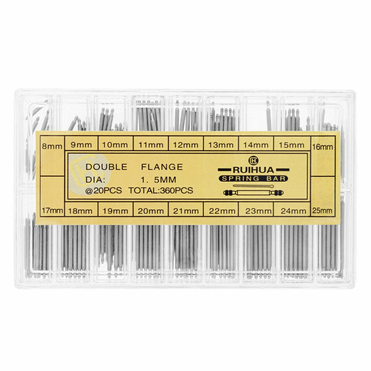 360 SPRING BAR FOR WATCH BAND RUBBER STRAP 1.5MM FLANGE 8MM-25MM STAINLESS STEEL