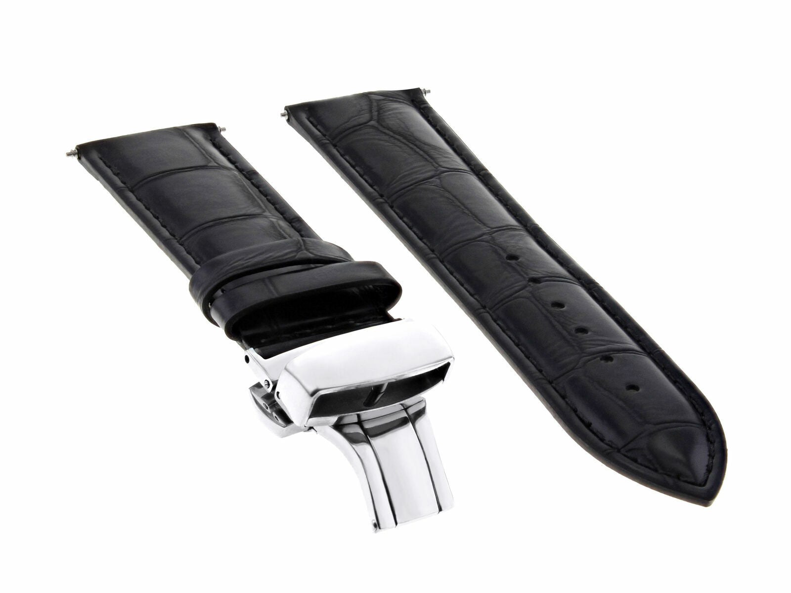 19MM LEATHER WATCH BAND STRAP FOR FOSSIL WATCH + DEPLOYMENT CLASP BLACK