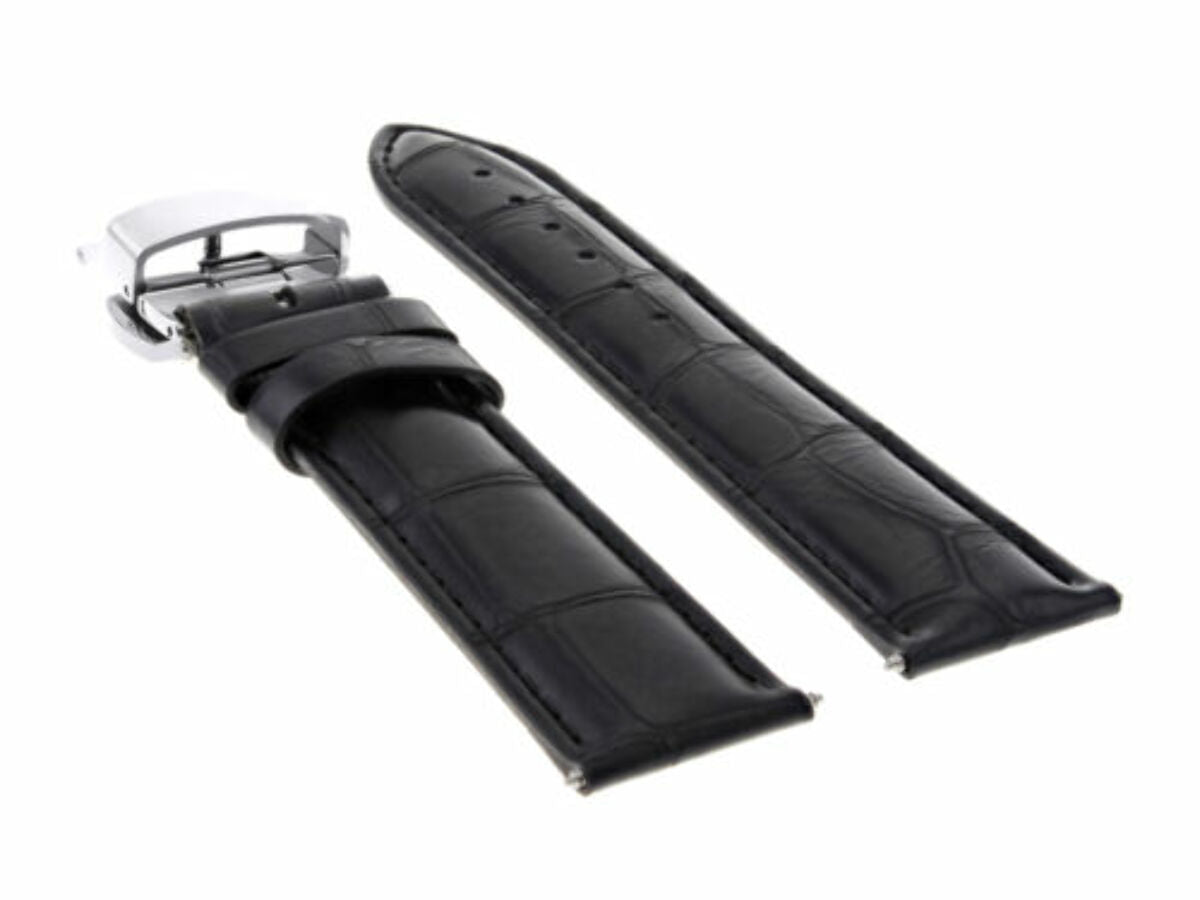 18MM LEATHER WATCH BAND STRAP FOR FOSSIL WATCH + DEPLOYMENT CLASP BLACK