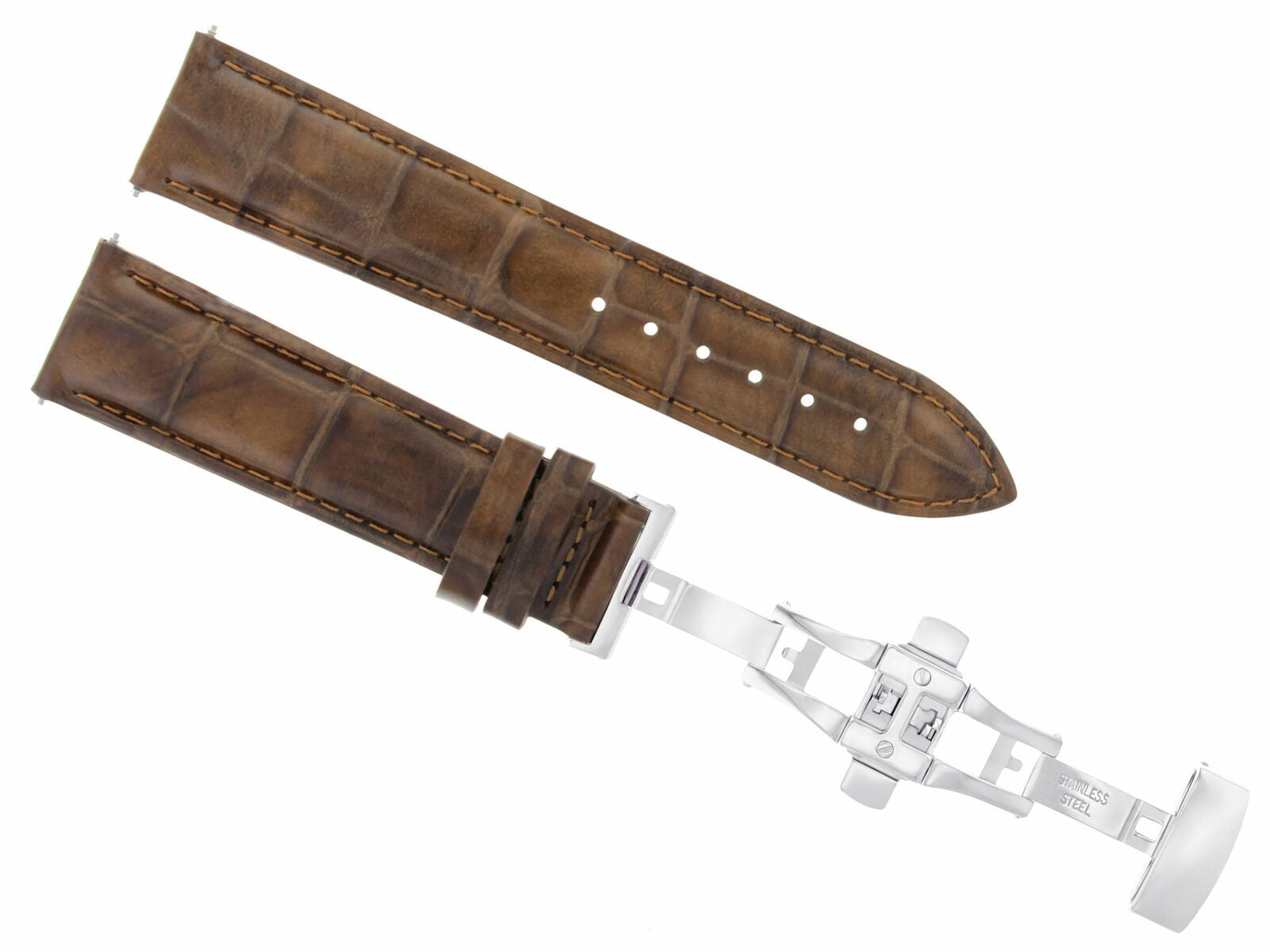 24MM LEATHER BAND WATCH STRAP FOR FOSSIL WATCH DEPLOYMENT CLASP LIGHT BROWN