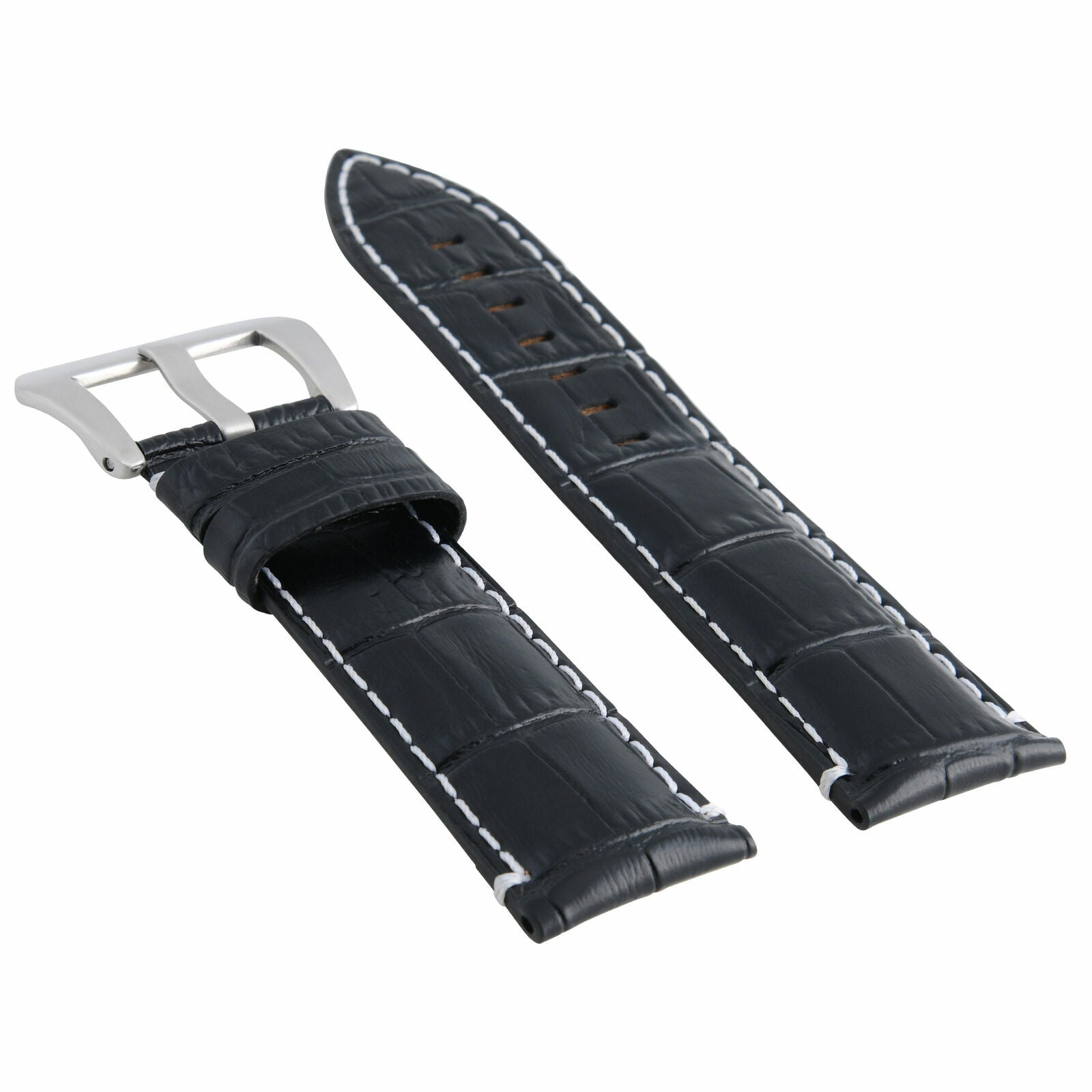 24MM GENUINE LEATHER WATCH BAND STRAP FOR MONTBLANC WATCH BLACK WHITE STITCH