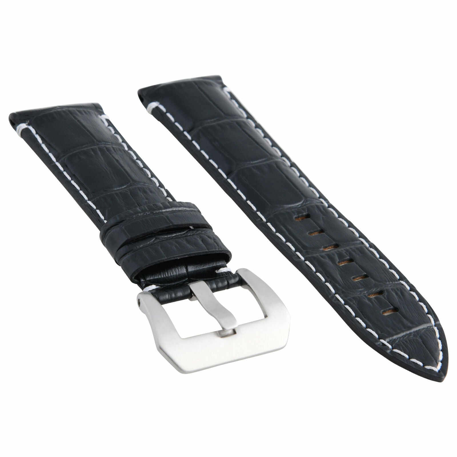 24MM GENUINE LEATHER WATCH BAND STRAP FOR MONTBLANC WATCH BLACK WHITE STITCH