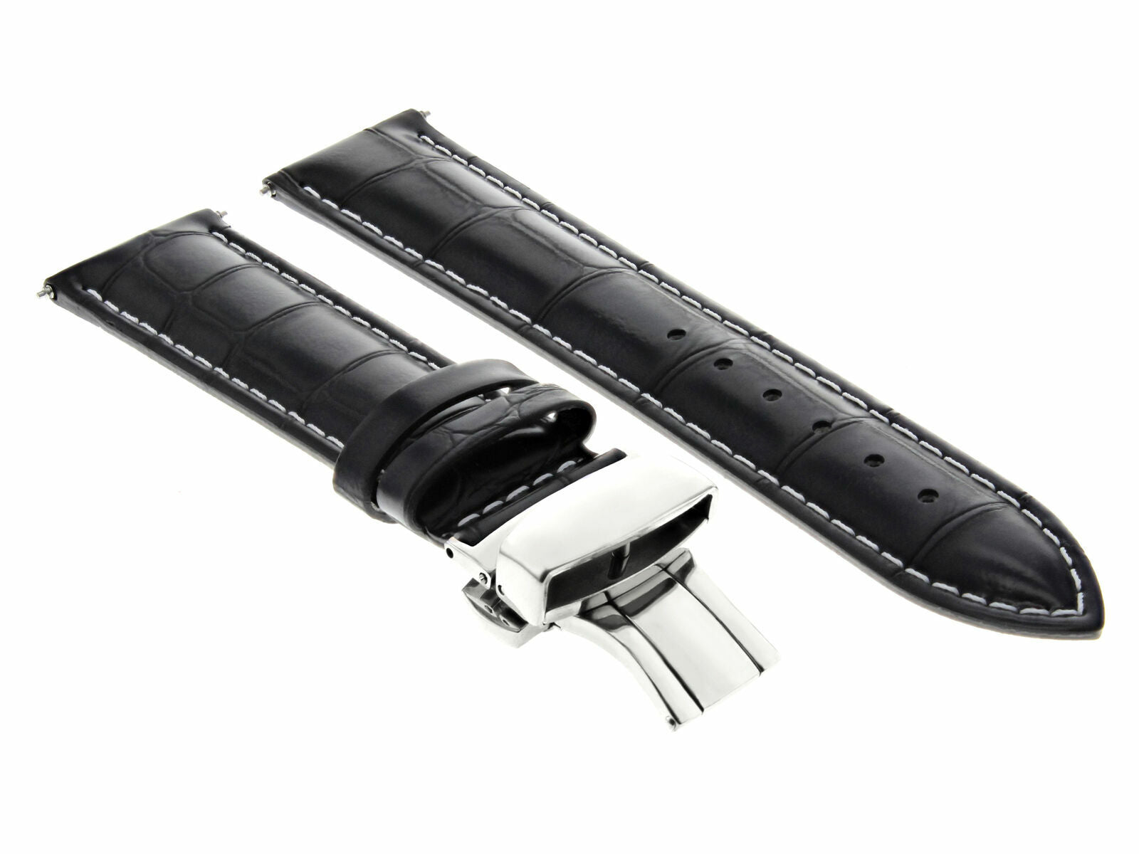18MM LEATHER WATCH BAND STRAP FOR ROLEX DEPLOYMENT CLASP BLACK WHITE STITCH