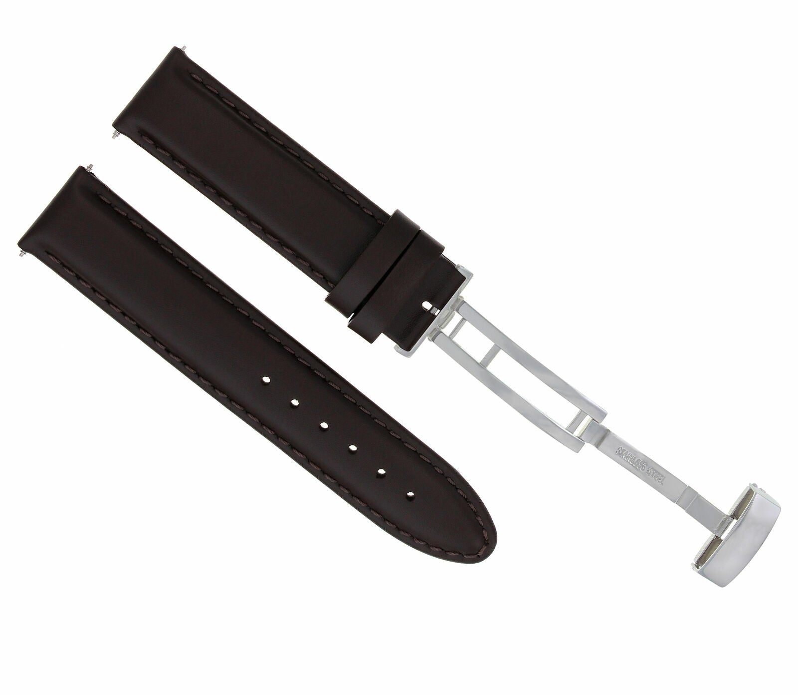 18MM SMOOTH LEATHER WATCH STRAP BAND DEPLOYMENT FOR OMEGA PLANET OCEAN D/BROWN