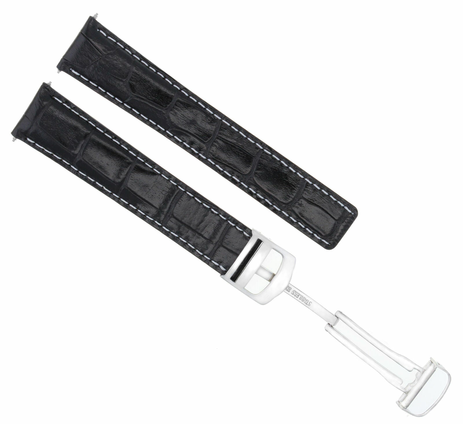 LEATHER WATCH STRAP BAND FOR 36MM BREITLING PILOT WATCH 18/16MM CLASP BLACK WHIT