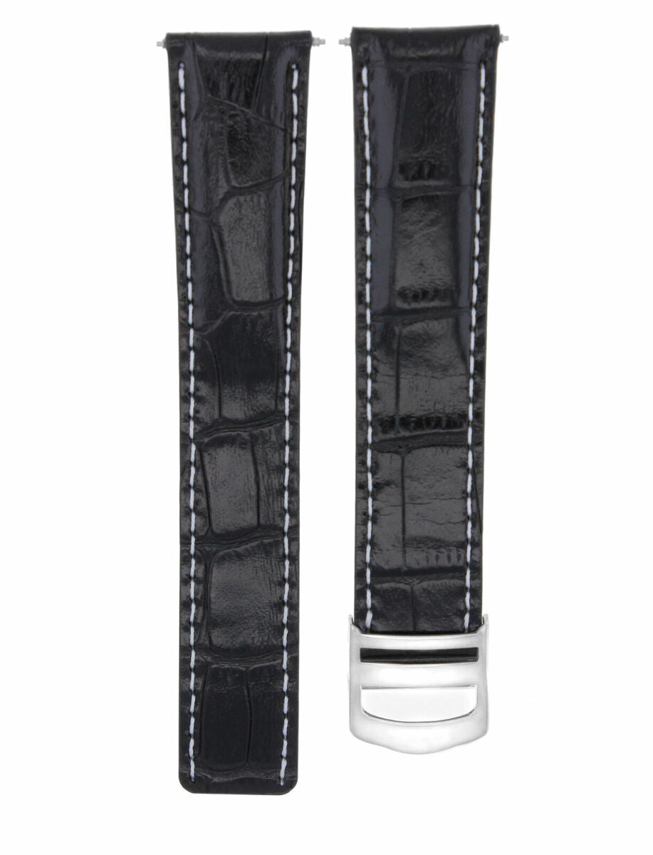 LEATHER WATCH STRAP BAND FOR 36MM BREITLING PILOT WATCH 18/16MM CLASP BLACK WHIT