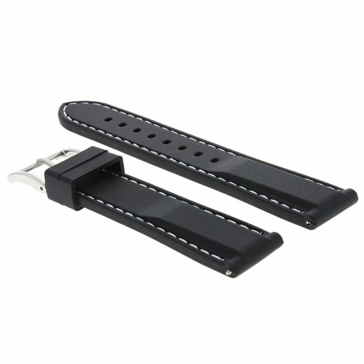 20MM RUBBER SILICONE WATCH BAND STRAP FOR 43MM TISSOT V8 SPORT BLACK WHITE STIT