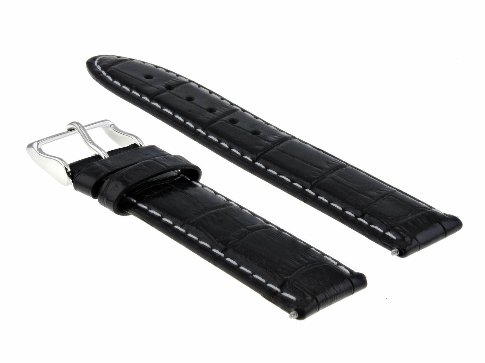 18MM LEATHER STRAP BAND FOR OMEGA SEAMASTER SPEEDMASTER MOONBLACK WHITE STITCH
