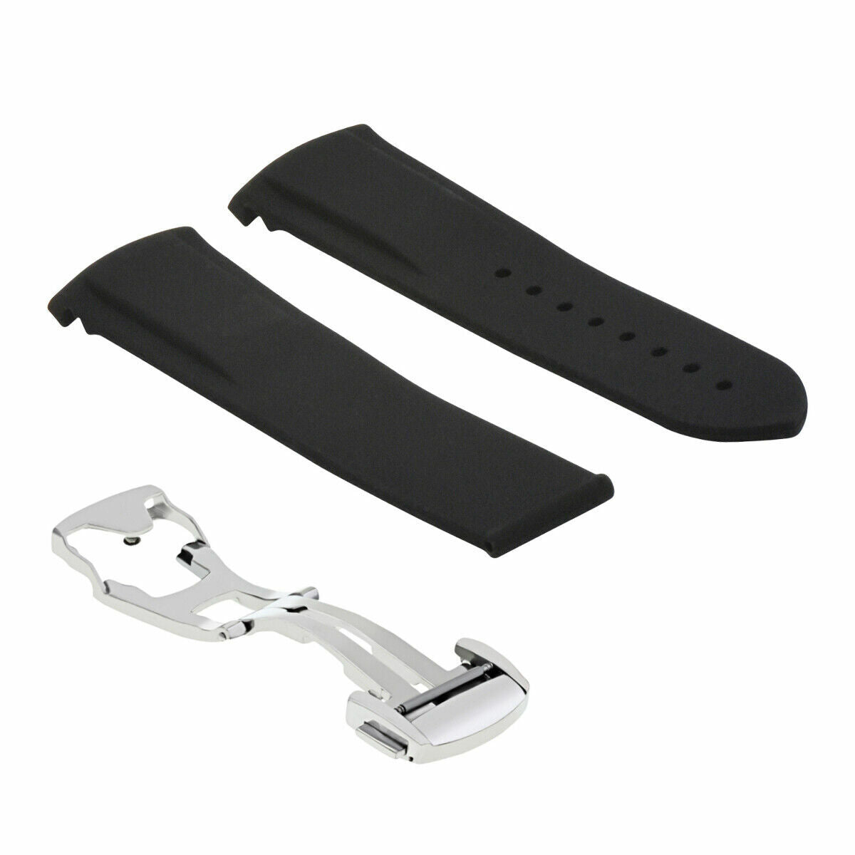 20MM CURVED RUBBER WATCH BAND STRAP FOR 41MM OMEGA SEAMASTER PLANET CLASP BLACK