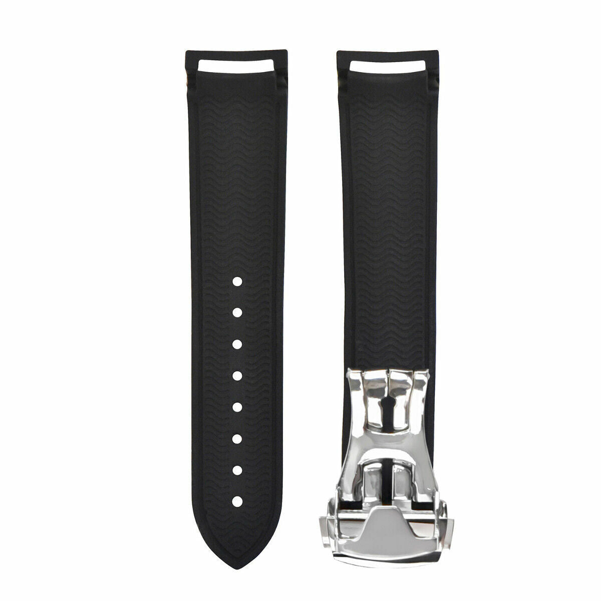 20MM CURVED RUBBER WATCH BAND STRAP FOR 41MM OMEGA SEAMASTER PLANET CLASP BLACK